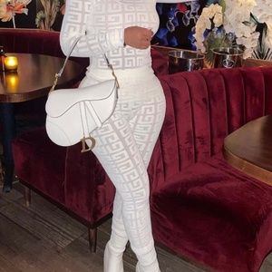 Givenchy Monogrammed Lace Turtleneck Sweater & Pant Set $500